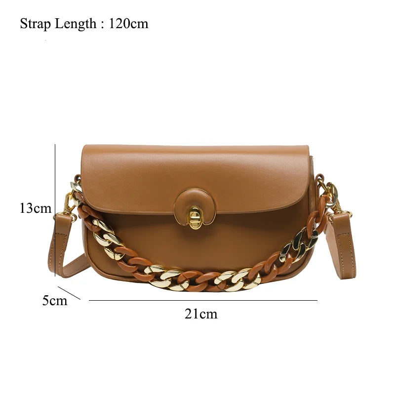 Vintage Saddle Shoulder Purse Acrylic Chain Women Handbag