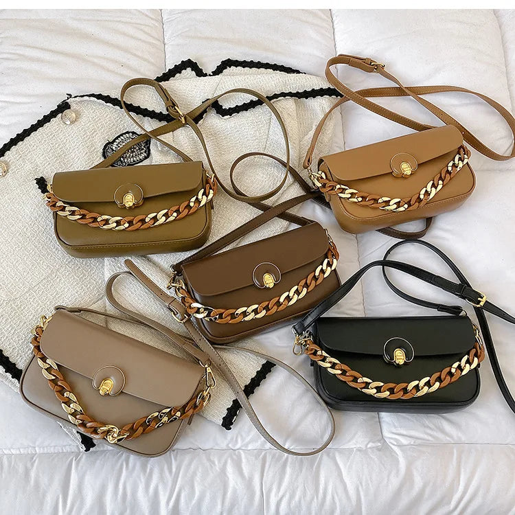 Vintage Saddle Shoulder Purse Acrylic Chain Women Handbag