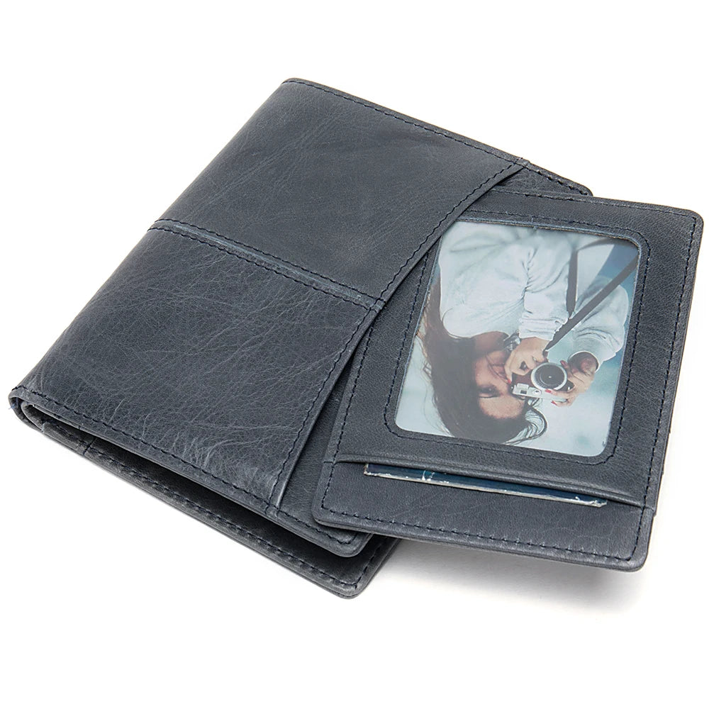 Vintage Men's Leather Short Wallet with Zipper
