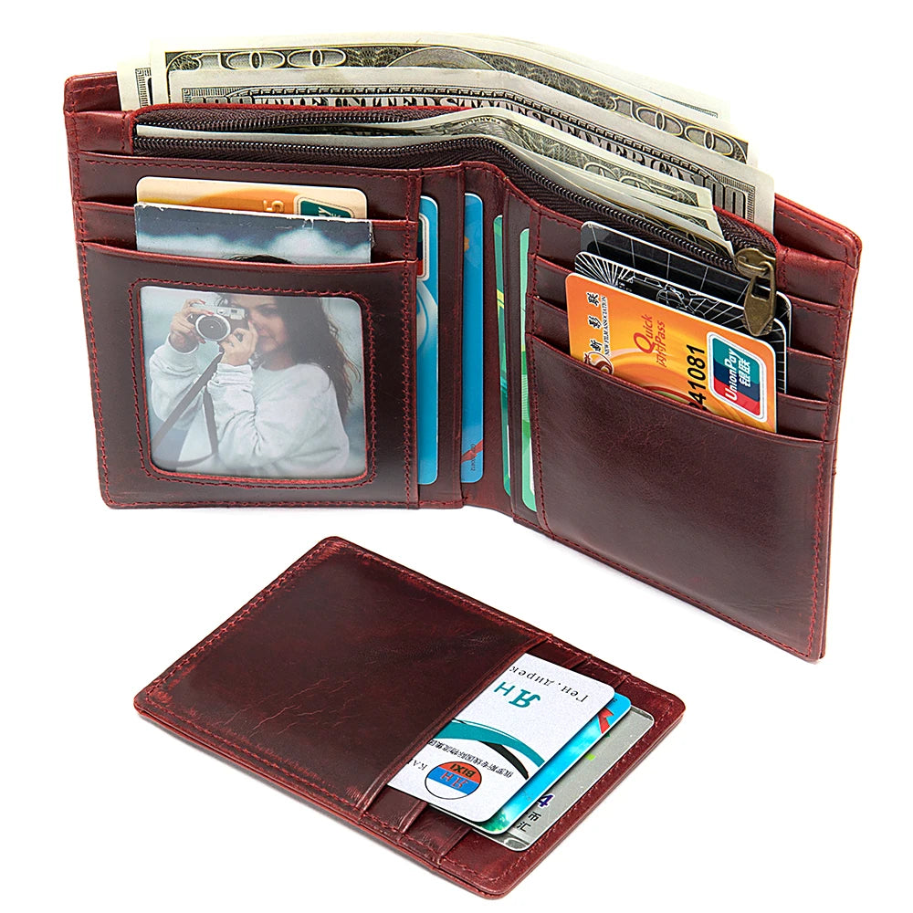Vintage Men's Leather Short Wallet with Zipper