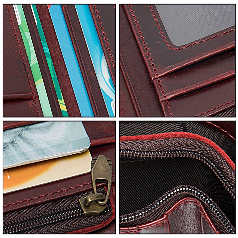 Vintage Men's Leather Short Wallet with Zipper