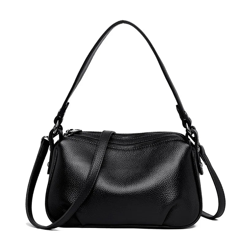 2 Layer Leather Shoulder Crossbody Bag for Women