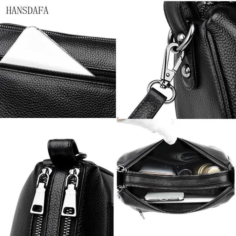2 Layer Leather Shoulder Crossbody Bag for Women