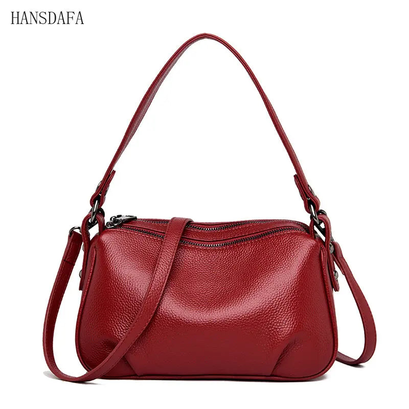 2 Layer Leather Shoulder Crossbody Bag for Women