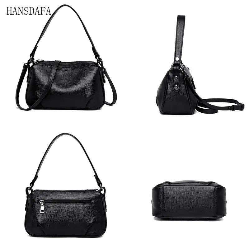 2 Layer Leather Shoulder Crossbody Bag for Women