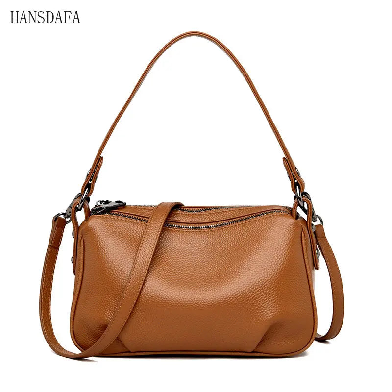 2 Layer Leather Shoulder Crossbody Bag for Women