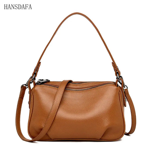 2 Layer Leather Shoulder Crossbody Bag for Women