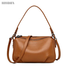 2 Layer Leather Shoulder Crossbody Bag for Women