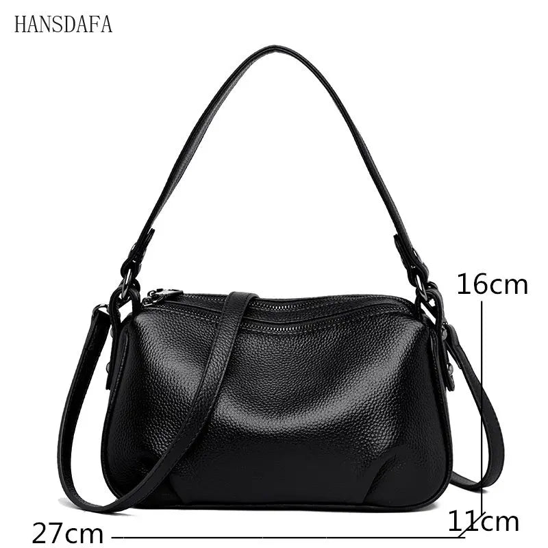 2 Layer Leather Shoulder Crossbody Bag for Women