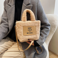 Plush Winter Shoulder Bag with Chain Tote