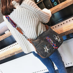 Abrasive Fabric Women Bag Embroidery Handbag Crossbody Tote