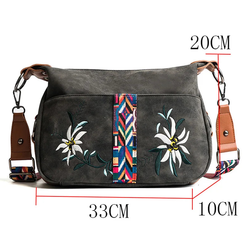 Abrasive Fabric Women Bag Embroidery Handbag Crossbody Tote