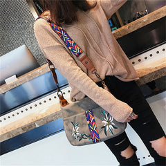 Abrasive Fabric Women Bag Embroidery Handbag Crossbody Tote