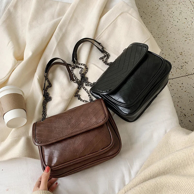 High Brown Small Bag Women's Messenger Chain Bag PU Ladies Shoulder Bag