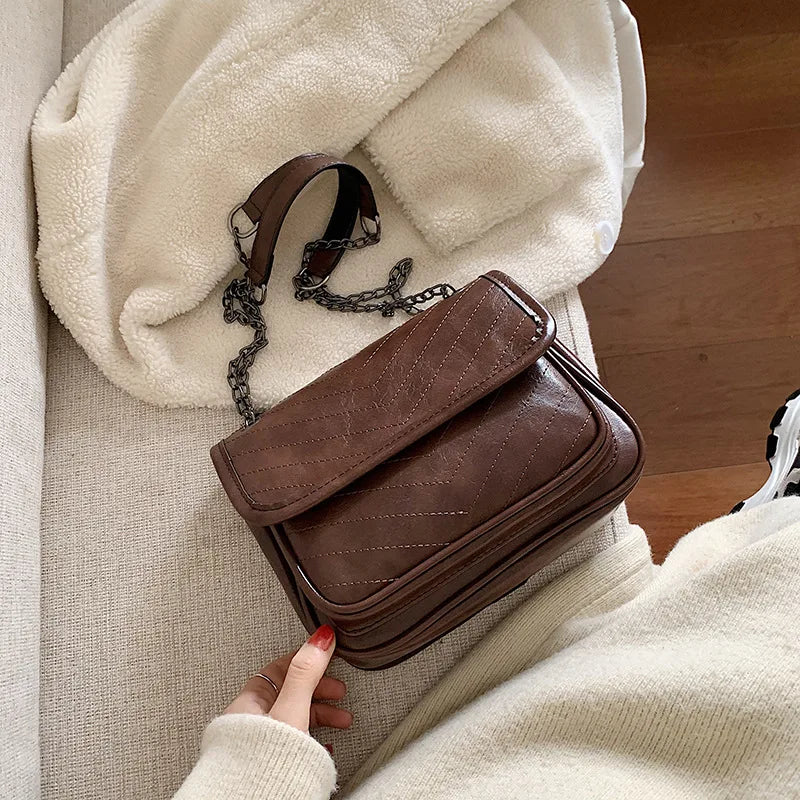 High Brown Small Bag Women's Messenger Chain Bag PU Ladies Shoulder Bag