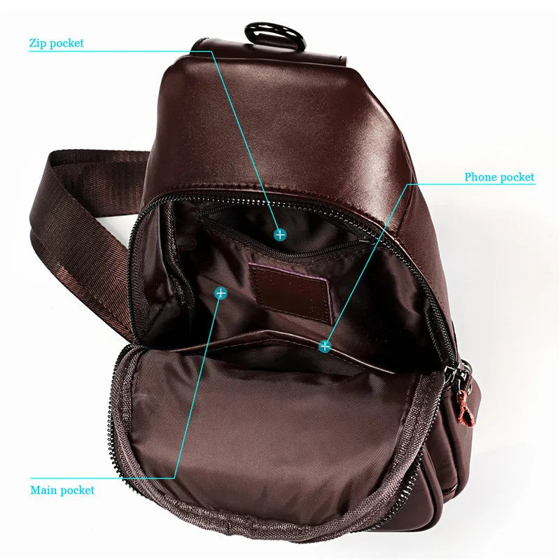 Cow Leather Chest Pack Backbag Man Crossbody Bag