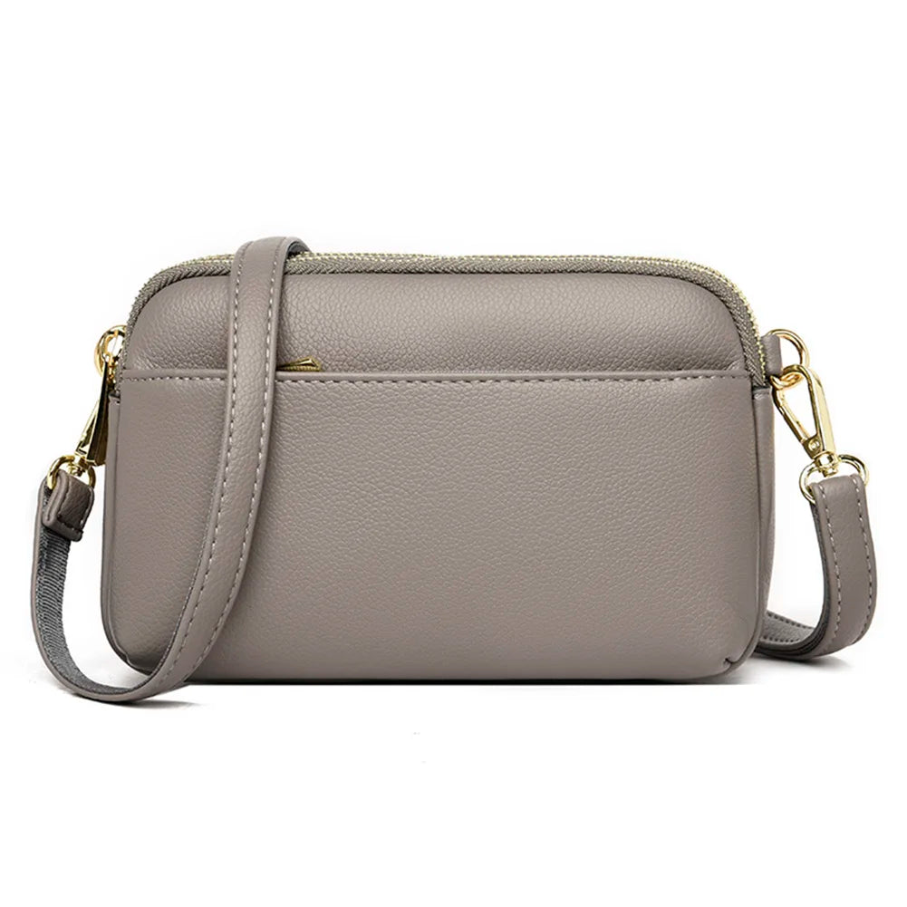 Women's Soft Leather Shoulder Bag Multi-Layer Crossbody Handbag