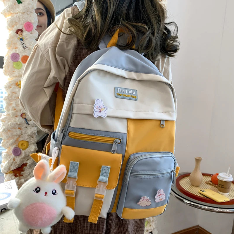 High School Girl Backpack Waterproof Nylon Student Schoolbag