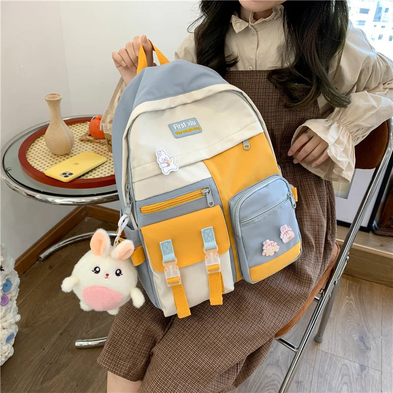 High School Girl Backpack Waterproof Nylon Student Schoolbag