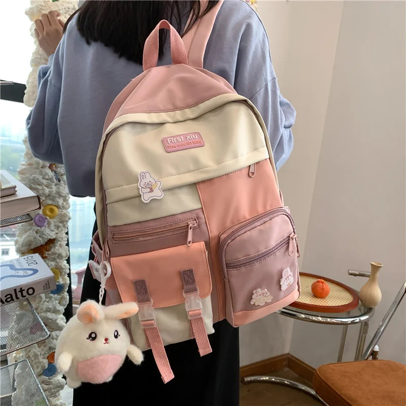 High School Girl Backpack Waterproof Nylon Student Schoolbag