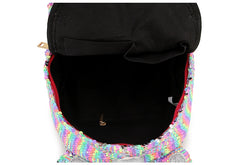 Sequined Silver Unicorn Backpack Zipper Travel Bag School Bag Mochila