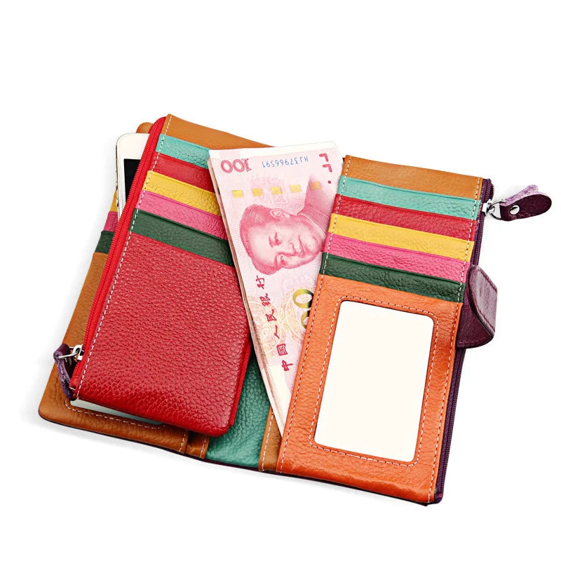 High Cow Leather Wallets Female Long Wallet Women Zipper Purse Money Bag