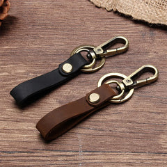 High Crazy Horse Leather Keychain Metal Hook Detachable