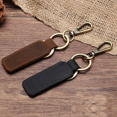 High Crazy Horse Leather Keychain Metal Hook Detachable