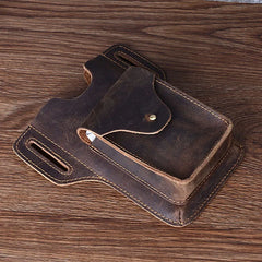 High Crazy Horse Leather Waist pack Phone Bag Belt Loop Hook Waist Pouch Brown