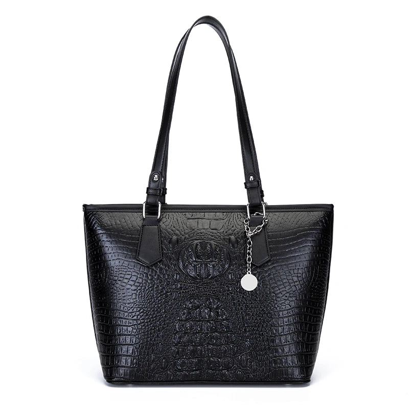 Vintage Crocodile Pattern Leather Handbag Large Tote Sac