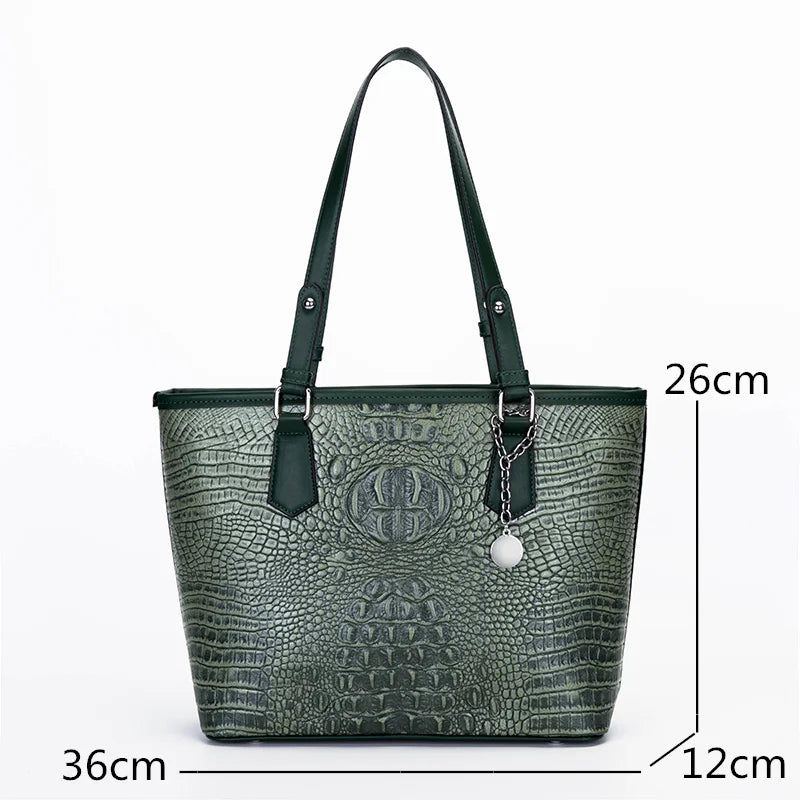 Vintage Crocodile Pattern Leather Handbag Large Tote Sac