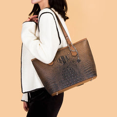 Vintage Crocodile Pattern Leather Handbag Large Tote Sac