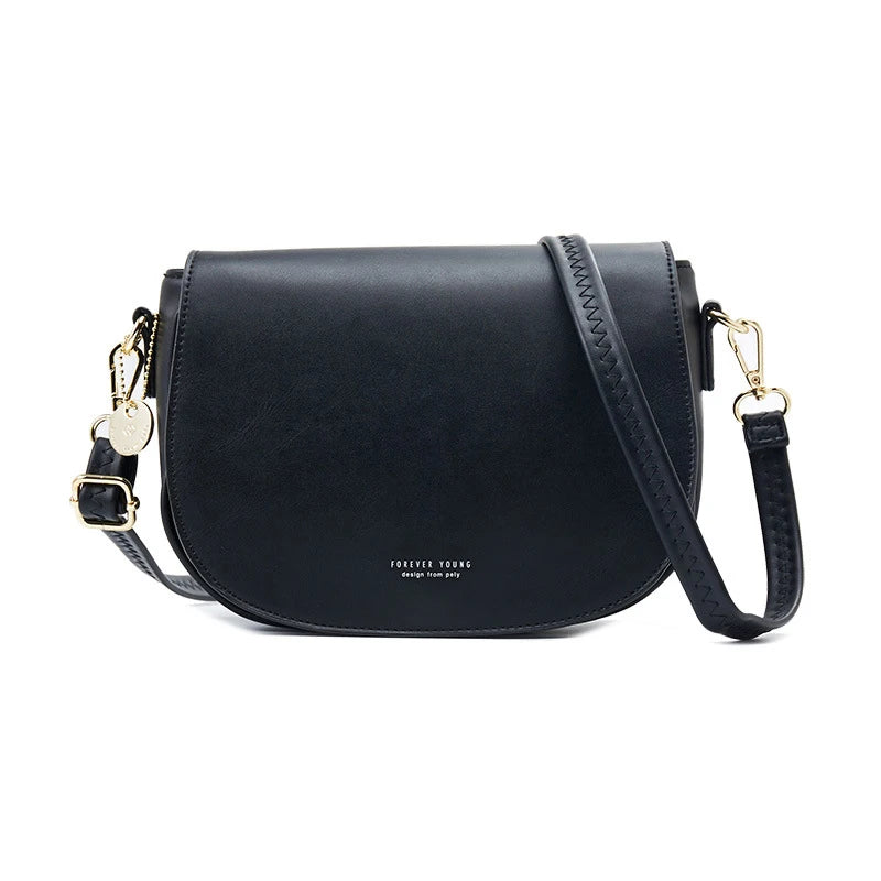 Half Round Crossbody Bag PU Leather Handbag Women Shoulder Purse