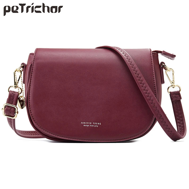 Half Round Crossbody Bag PU Leather Handbag Women Shoulder Purse