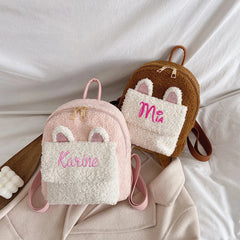 Pink Personalized Embroidered Wool Backpack for Lady