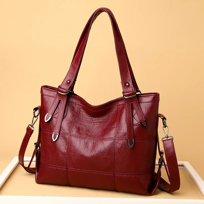 Leather Hobo Vintage Tote Plaid Shoulder Bag For Women