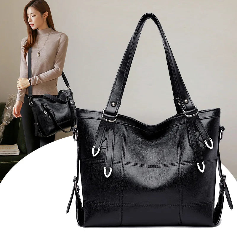 Leather Hobo Vintage Tote Plaid Shoulder Bag For Women
