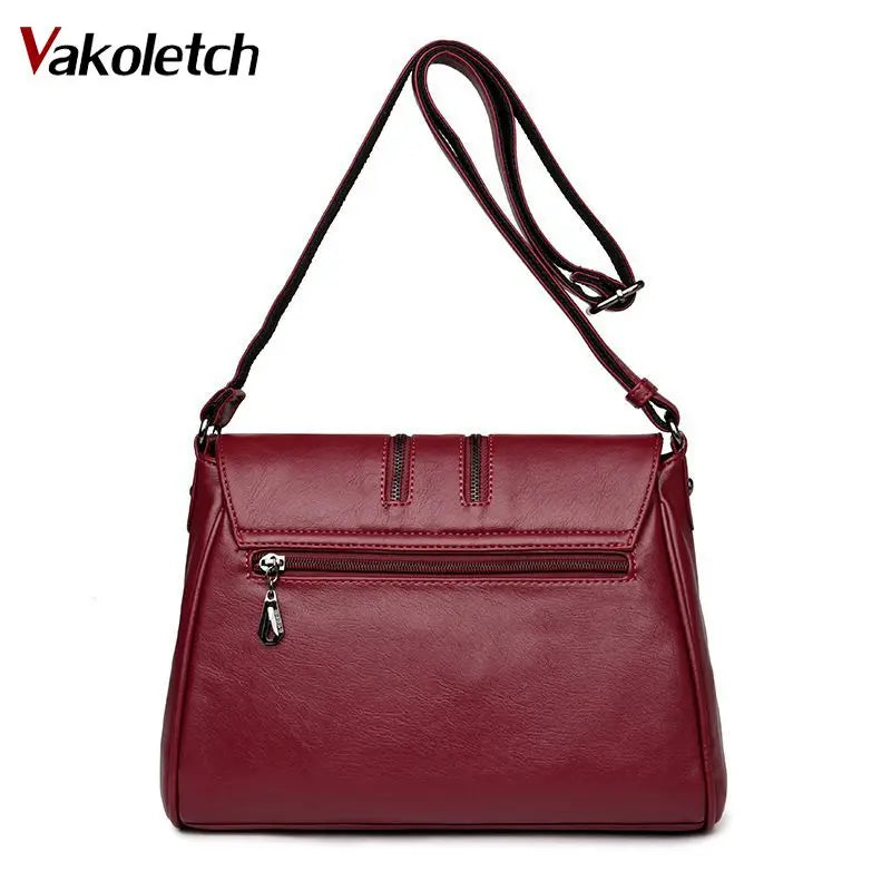 Soft Women Crossbody Bag Double Zipper Messenger Bag