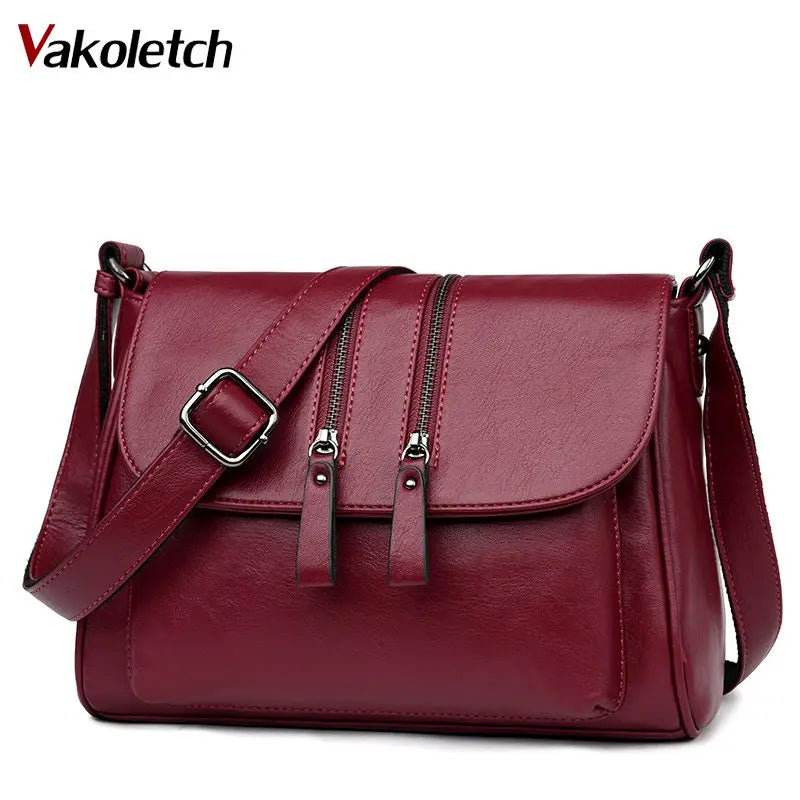 Soft Women Crossbody Bag Double Zipper Messenger Bag