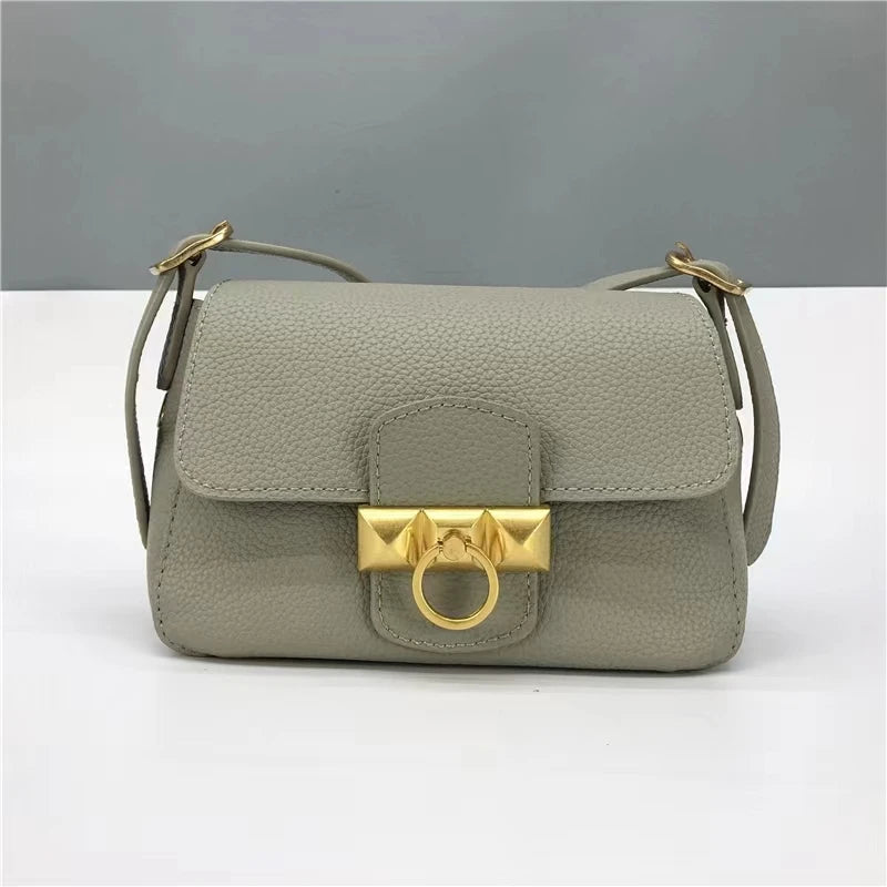 High Female Layer Cowhide Texture Shoulder Bag Purse Leather Small Square
