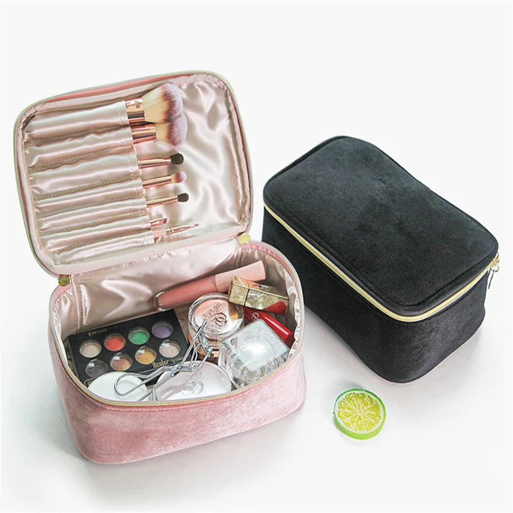 Flannel Cosmetic Bag Zipper Beauty Organizer Toiletry Bag