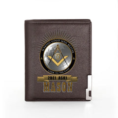 Masonic Leather Wallet Billfold Slim Credit Card/ID Holders Short Purses