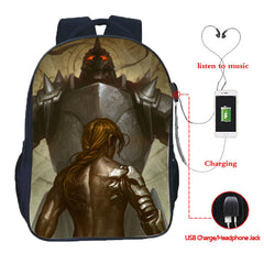 Fullmetal Alchemist USB Charging School Bag Casual Backpack