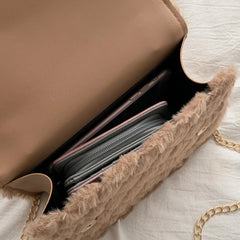 Plush Leather Chain Shoulder Bag Women Crossbody Winter Handbag