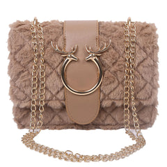 Plush Leather Chain Shoulder Bag Women Crossbody Winter Handbag
