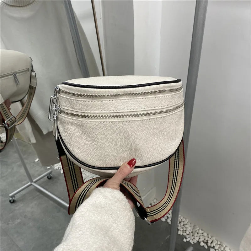 Leather Crossbody Shoulder Bag Double Zipper Cowhide Purse Tote Handbag