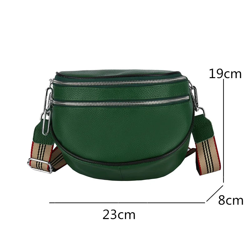 Leather Crossbody Shoulder Bag Double Zipper Cowhide Purse Tote Handbag