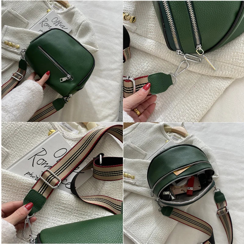 Leather Crossbody Shoulder Bag Double Zipper Cowhide Purse Tote Handbag