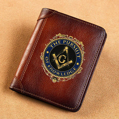 High Leather Wallet Masonic Pursuit Of Knowledge Standard Purse