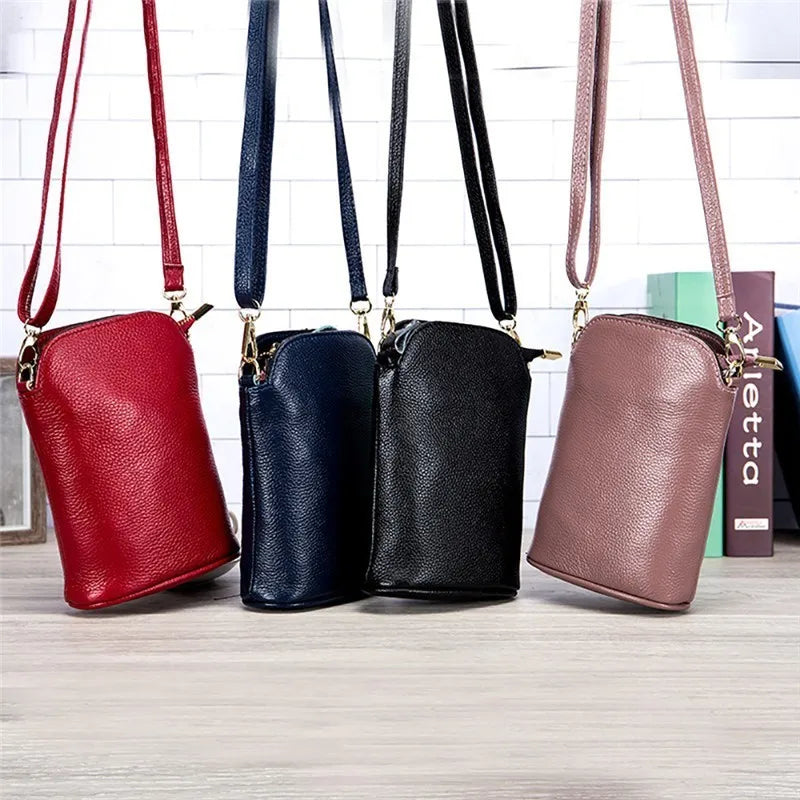 Leather Crossbody Bucket Bag for Women